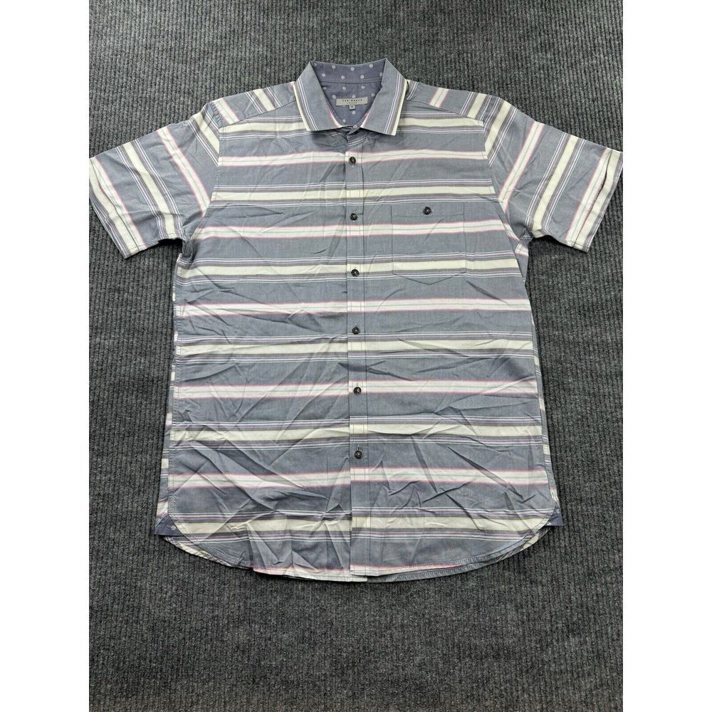 Ted Baker London Shirt Men's 4 Short Sleeve‎ Button Down Shirt Blue Striped
